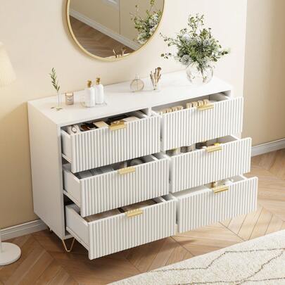 weiße Schubladenkommode, 4 oder 6 Schubladen, moderner Aufbewahrungsschrank mit Kippschutz, Schrank für Wohnzimmer, Schlafzimmer, Wellenmuster-Finish