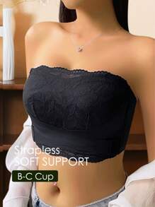 Áo lót ren mỏng kiểu mỏng tôn lên vòng ngực lớn cho nữ, khoe vòng ngực nhỏ không dây, chống trượt, ôm sát hai bên ngực và ngăn ngừa chảy xệ mà không cần vòng thép để tránh lộ và áo ngực cúp đầy thoải mái - màu đen - Xem 1