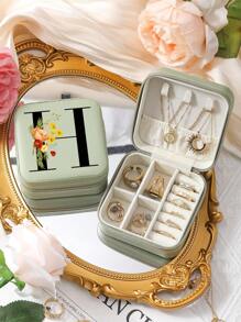 26 Letters Printed Pattern Travel Jewelry Storage Box, Portable Zipper Travel Jewelry Storage Box, Women's Home Storage Box, Pu Leather Waterproof Jewelry Box For Earrings, Necklaces, Rings, Jewelry Storage, Small Jewelry Box, - Suitable As A Gift For Friends And Bridesmaids Back To School