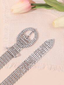 1pc Women Silver Gorgeous Rhinestone Decor Square Buckle Belt For Party Harness Halloween Summer, School Fall, Autumn, Halloween