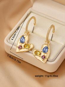 1 par de lujosos pendientes aro con corazón incrustados de cristal en estilo vintage, joyería elegante como regalo adecuado para uso diario de la mujer