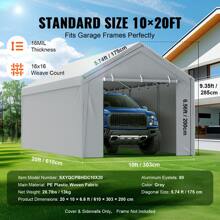 Carport Replacement Canopy Cover Top + Side Wall, Garage Top Tent Shelter Tarp Heavy-Duty Waterproof & UV Protected, Easy Installation With Ball Bungees (Frame Not Include) - Top + Side Wall 10x20ft, Grey - View 4