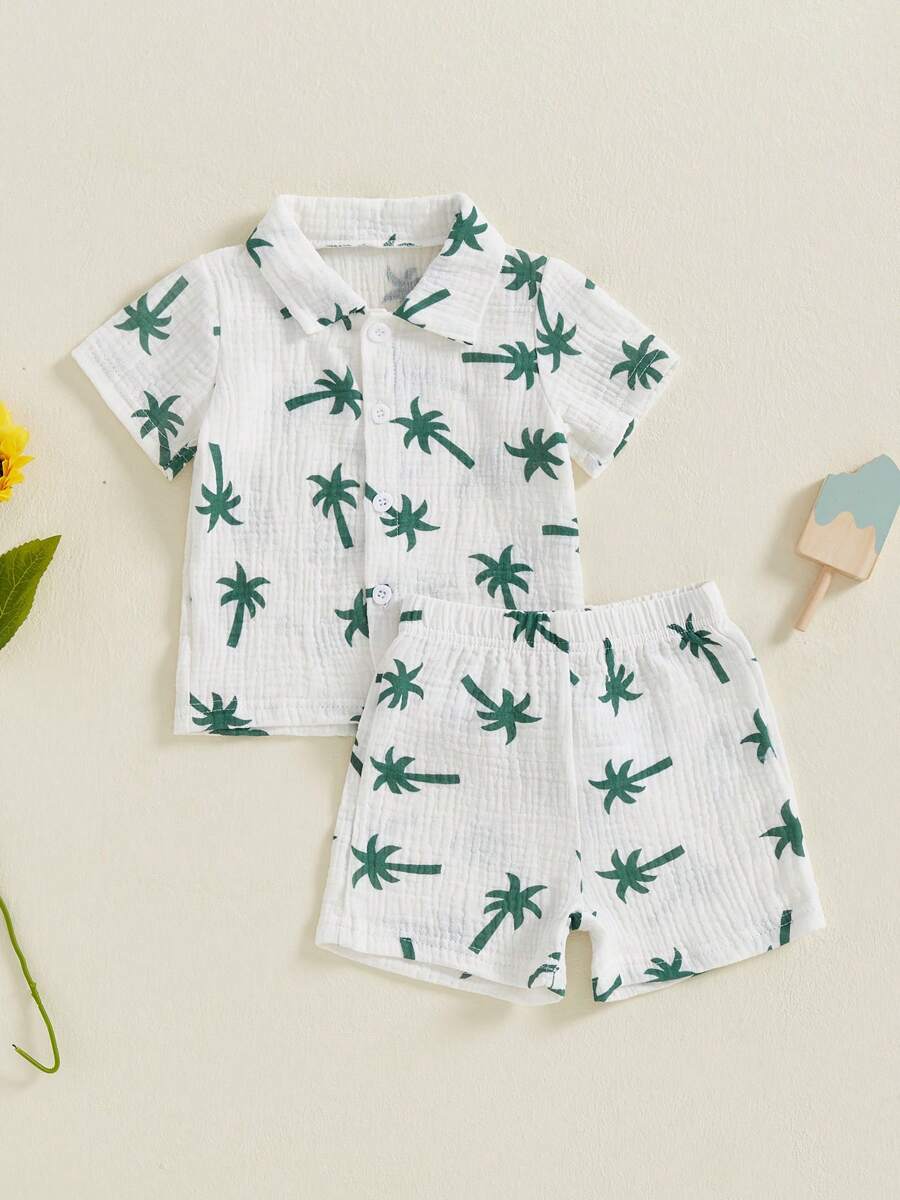 Toddler Baby Boy Summer Outfit Short Sleeve Shirts Top And Casual Shorts Set Cute Kids Clothes Toddler Boy Clothes Kid Summer Outfits Beach Wedding Birthday - 白色 - 查看 1