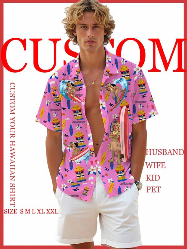 2025 Latest Custom TIKI Hawaiian Shirts Featuring Faces – Ideal For All Genders, Personalized Tropical Beachwear For Couples & Special Gifts For Loved Ones, Stylish Button-Down Design