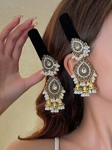 1 对复古风格水滴形波西米亚风铃发夹，适合日常、节日和婚礼佩戴