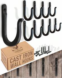 Railroad Spike Cast Iron Hooks (10 Pack) Handmade Blacksmith, Wall Mounted, Farmhouse Decorative Cast Iron Wall Hooks, Vintage Hooks For Hanging Coats, Bags Or Pots In Pantry (Black) - Black - View 1