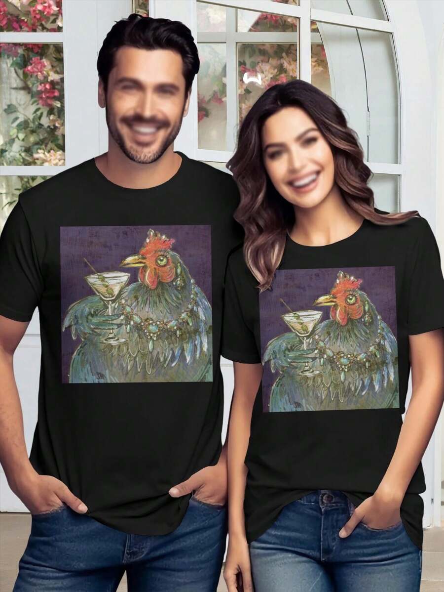Lovers' Martini Drinking Chicken T-Shirt For Ladies Cocktails