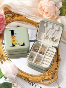 26 Letters Printed Pattern Travel Jewelry Storage Box, Portable Zipper Travel Jewelry Storage Box, Women's Home Storage Box, Pu Leather Waterproof Jewelry Box For Earrings, Necklaces, Rings, Jewelry Storage, Small Jewelry Box, - Suitable As A Gift For Friends And Bridesmaids Back To School