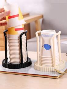 Soporte desechable para vasos circular simple, uno negro y uno blanco, material de plástico, dispensadores de vasos de papel, almacenamiento de vasos de papel desechables, dispensadores de vasos de baño, organizadores de tazas de café para encimera, soportes para vasos de enjuague bucal, puede sostener vasos de papel de 5 oz