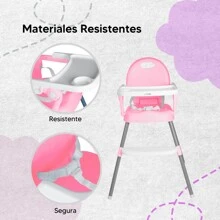 KIDDOS Silla Alta Periquera Para Bebé Plegable Portátil Cómoda 3en1 - Rosa - Ver 4
