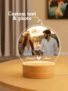 Bingkai Foto Akrilik Berbentuk Hati dengan Lampu Malam, Lampu Malam Foto Kustom untuk Hadiah Ulang Tahun Pernikahan Pasangan, Lampu Neon untuk Dekorasi Rumah dan Kamar, Lampu Hias - Catat nama bulat 5mm + tanggal - View 1