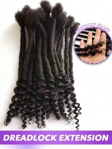 手工钩编脏辫接发，真人发丝，顶部直径0.6厘米，宽度0.4厘米，8、10、12、14、16、18、20英寸可选，卷曲发尾，每包10根，纯手工脏辫接发，可染色漂白，男女老少皆宜。 - Natural Black - 查看 4