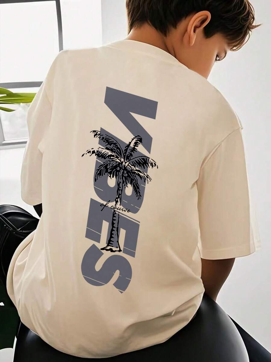 Tween Boy Casual Graphic Print Crew Neck Short Sleeve T-Shirt, Summer Top