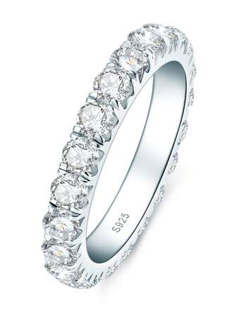 1 anillo de eternidad completo para mujer de plata de ley 925, anillo de boda para mujer, 0.118 in, corte redondo AAAAA+circonita cúbica, aniversario, compromiso, anillos apilables, joyería regalos para ella