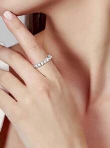 XUJIA Nhẫn bạc 925 Sterling Silver đính đá Cubic Zirconia tròn 3mm chất lượng AAAAA+, nhẫn kỷ niệm, nhẫn đính hôn, nhẫn đeo chồng, quà tặng trang sức cho nữ. - Bạc - Xem 2