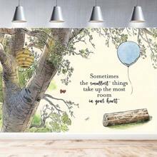 Uroczy motyw Misia i Pszczoły Tło Urodzinowe - Wielofunkcyjne Tło Dekoracji Fotobudki Z Czerwonymi Balonami I Drewnianym Banerem, Odpowiednie Na Wszystkie Pory Roku, Dekoracja Urodzinowa Motyw Misia