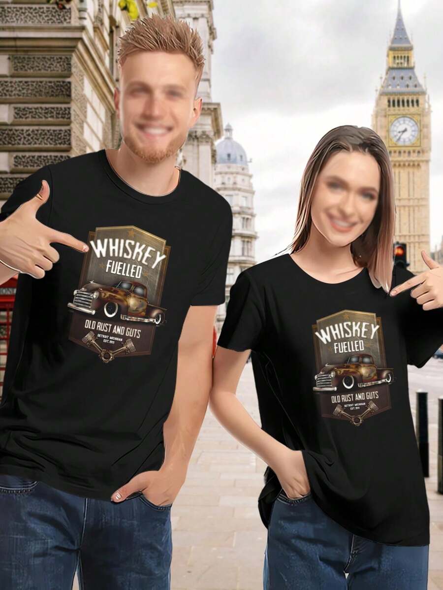 Valentine's Day Chevy Whiskey Fuelled T-Shirt For Women Vintage Truck Hot Rod Trucker - Black - View 1