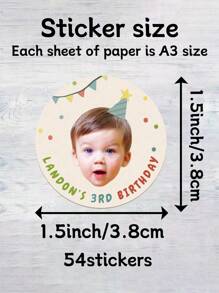 54/108/270/540pcs Kids Birthday Sticker Personalized Birthday Sticker Custom Kid Birthday Sticker, Birthday Photo Stickers. Personalized Stickers With Photo And Text For Your Guests' Gifts, Personalized Self-Adhesive Round Sticker Labels Suitable For Adults, Children Back To School