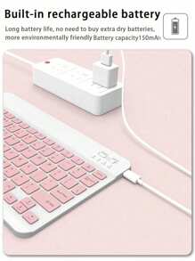 AKKHOO Teclado inalámbrico de 10 pulgadas ultrafino, recargable, silencioso, inalámbrico para tabletas/portátiles, teclado mini compatible con iPad - Azul - Ver 6