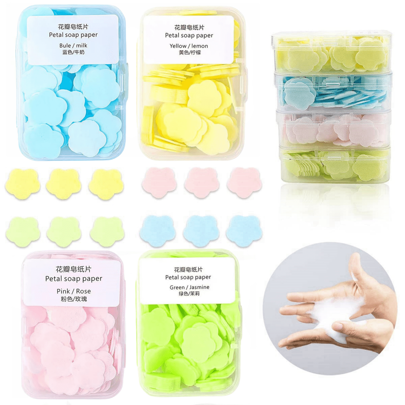 4 Different Scented Mini Fresh Portable Disposable Petal Hand Wash Sheets, Dissolvable Hand Bath Soap, Suitable For Adults, Outdoor, Travel, Camping, 4 Boxes