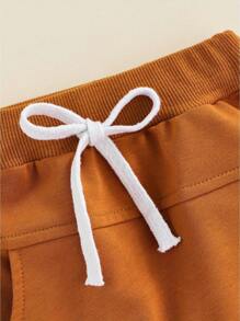 Pantalones para recién nacidos, niños y niñas, cintura elástica, cordón ajustable, estilo informal, holgados, largos - Marrón oscuro - Ver 4