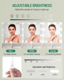 Hzuaneri Dressing Table With Mirror And 10 LED Lights, Makeup Vanity With 3 Shelves & 4 Open Compartments, Large Drawer & Cabinet, Adjustable Lighting Brightness