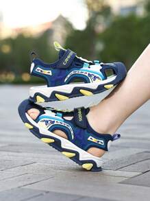 Children Sandals, New Boys Girls Summer Sandals, Campus Style Beach Shoes, Non-Slip Sole, Breathable, Lightweight, Hook-And-Loop Design, Suitable For Outdoor, Playground, Pool, Toe Protection - Blue - View 5