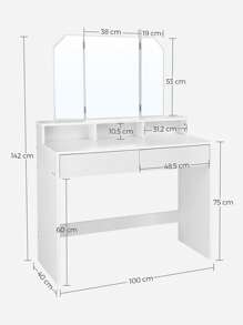 VASAGLE Vanity Set, Dressing Table Set with Tri-Fold Mirror, Large Table Top, 2 Drawers, White - Blanco - Ver 3