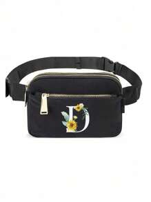 Daisy Flowers With White Letters Chest Bag, Suspender Bag, Sports And Fitness Bag, White Initial Letter A To Z Pattern Design Wallet Women'S Bag Shoulder Bag, Fanny Bag Coin Bag Small Bag Bag Outdoor Chest Bag Mobile Phone Storage Multifunctional Yoga Pocket Waist Bag, Waterproof Sports Adjustable Shoulder Bag, Suitable For Exercise, Running, Traveling, Hiking, And The First Day Of School Preppy Bum Bag, Keeping You Fashionable And Orderly