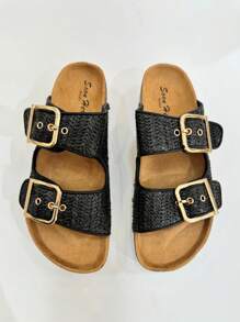 RevReaL Women's Platform Sandals With Two Thick Rope Straps - Flat Sole Shoes Stylish Sandals Summer Sandals For Women