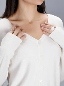 Basic Long-Sleeved Cardigan With Buttons And Soft Knit Sweater Ideal For Any Occasion - Beige - View 5