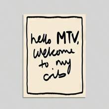 1幅“Hello MTV, Welcome To My Crib”帆布海报 - 复古现代黑白墙饰，无框，适用于客厅、卧室、家庭办公室、厨房 - 时尚简约风格，可爱房间装饰