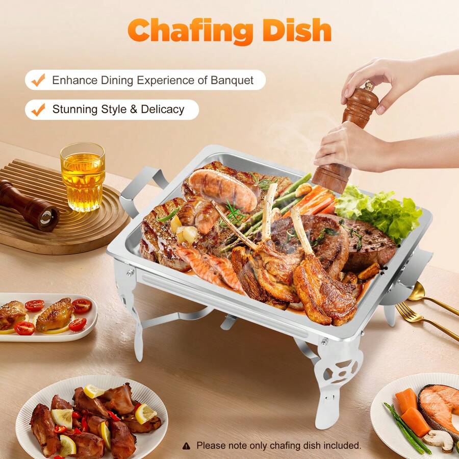 Miumaeov 6L Stainless Steel Chafing Dish - Modern Polished Silvery Buffet Warmer For Parties Weddings Events Indoor Outdoor Dining