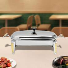 2,2L Glas Warmhaltebehälter Speisenwärmer mit Pfannen Rechteck Mahlzeit Chafing Dish Gastro Behälter mit Deckel Edelstahl Buffetwärmer für Catering, Buffet und Party, Buffet Zubehör, Silber - Silber - Übersicht 4