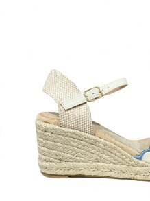 Sandales espadrilles pour femmes, espadrilles avec bride de cheville, sandales plates pour femmes, semelle en esparto - Bleu azur - Voir 10
