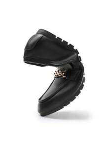 Women Flats Loafers Slip On Moccasins Flat Driving Shoes Arch Support Work Flats Chic Metal Chain Comfortable Versatile Lightweight Casual Loafers Shoes - 黑色/PU - 查看 5