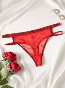 Sexy Red Lace Lips Print Thong Panties For Women
