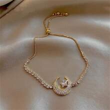 1pc Women's Fashionable Luxury Imitation Crystal Star & Moon Bracelet, Daily Accessory Anniversary Jewelry Gift