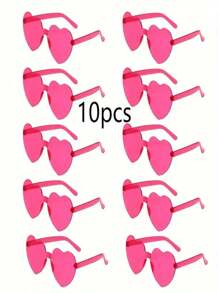 10pcs Heart Shaped Frameless Fashion Plastic Glasses, Suitable For Weddings, Parties, Valentine's Day, Photography Props, Unisex Decorative Eyewear For Holidays, Anniversaries, General Use - Fashionable Frameless Party Glasses, Suitable For Ladies, Red, Pink And Rose Red