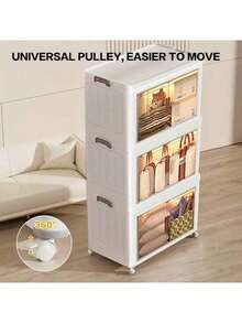 3layer  Versatile 1-5 Layer Folding Storage Cabinet With Magnetic Doors - Dustproof, Waterproof For Clothes, Snacks, Toys & More - Easy Assembly, Space-Saving Design - White - View 6