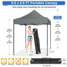 tooluck 6.6x6.6ft Pop-Up Canopy Tent Heavy Duty Canopy Easy To Set Up All Weather Waterproof Outdoor Awning Tent For Party Beach Garden Camping With 1 Carrying Bag 3 Adjustable Heights - Grey - View 5