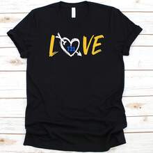 Love T21 Shirt,  Awareness, Gift For Trisomy 21 Warriors, Do-Wn's Syndrome, Down's Port Shirt, T21 Graphic, Heart Design - Black - View 1