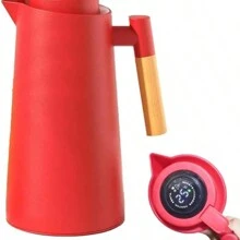 Nordic Thermal Bottle 1L Coffee Tea Wooden Handle Luxury - 紅色 - 查看 3