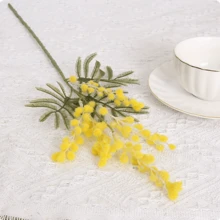 5pcs Artificial Mimosa Flowers For Wedding, High-End Fake Flowers For Home Decor, Holiday Romantic Flowers, Slightly Shedding Pollen, Suitable For Wedding, Dry Flowers - Yellow - View 4