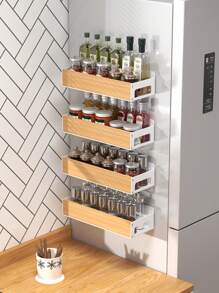 1/2 Pcs White Magnetic Spice Rack - No Drill Needed, Refrigerator & Microwave Side Storage Rack - Ideal For Kitchen Organization And Storage, Kitchen Utensil Holder - Multicolor - View 2