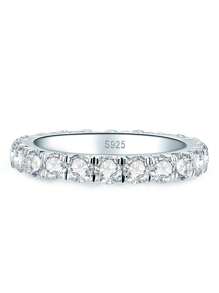 XUJIA Nhẫn bạc 925 Sterling Silver đính đá Cubic Zirconia tròn 3mm chất lượng AAAAA+, nhẫn kỷ niệm, nhẫn đính hôn, nhẫn đeo chồng, quà tặng trang sức cho nữ. - Bạc - Xem 4