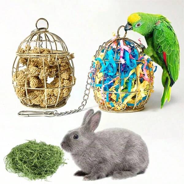 1 Pc Random Color Metal Parrot Cage Toy, Bird Chew Toy, Small Pet Food Basket, Rabbit Foraging Toy, Bird Shredding Toy