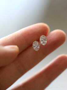 1 Paar vintage 925er Sterling Silber ovale Einzelzirkonia Ohrstecker, Alltagsschmuck Geschenk für Frauen, Freunde, Paare, neues Design - Oval - Übersicht 3