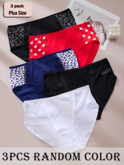 3 件装大码女式花卉印花黑色内裤、三角裤