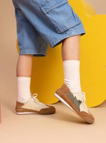 Boys Girls Sneakers Retro Slip-On Lace Up Classic Casual Tennis Lightweight Breathable Walking Shoes For Little/Big Kid - 棕色 - 查看 3